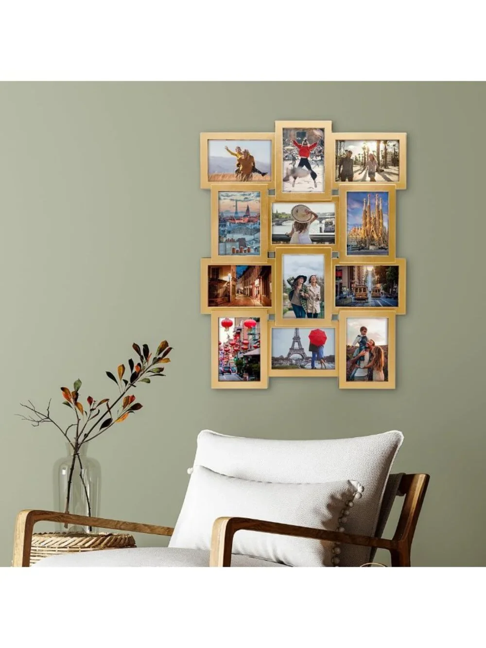 Gold Collage Picture Frame for Wall - 12-Opening Photo Display, Holds 4x6 & 6x4